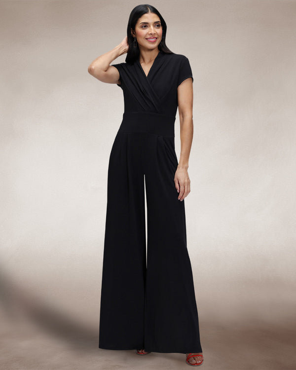 Hot Squash Cap Sleeved Wide Leg Jumpsuit Black