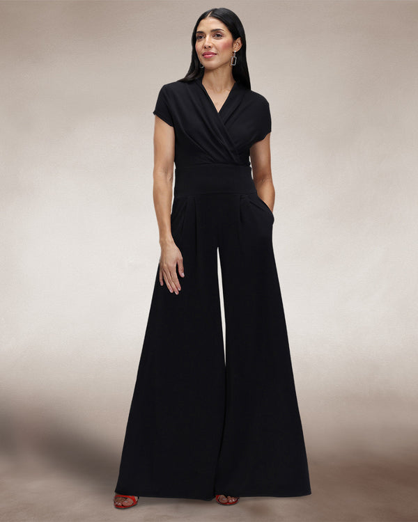 hot squash Cap Sleeved Wide Leg Jumpsuit Black