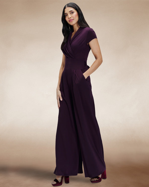 Hot Squash Cap Sleeved Wide Leg Jumpsuit Damson