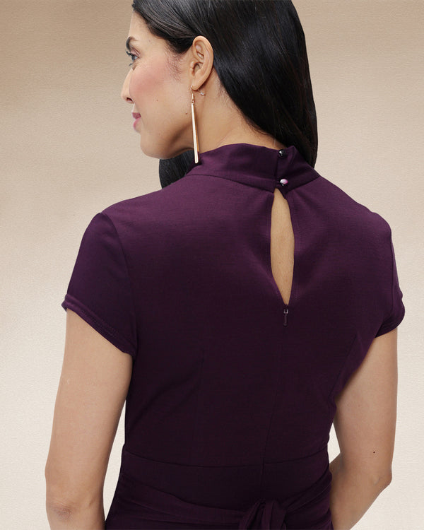Hot Squash Cap Sleeved Wide Leg Jumpsuit Damson