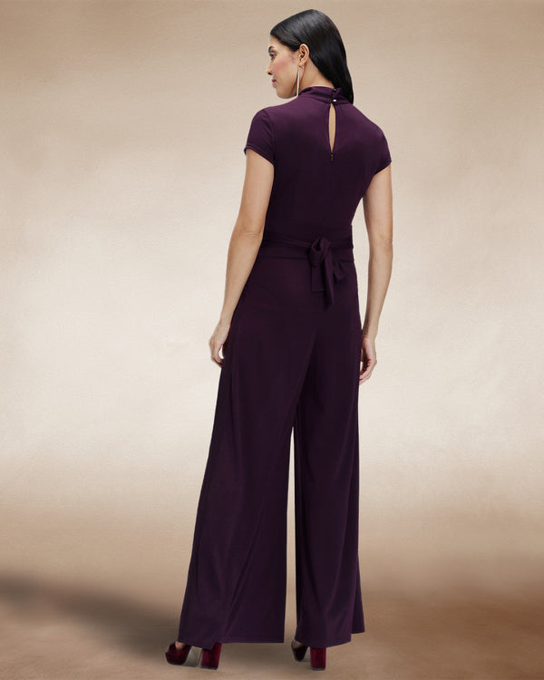 Hot Squash Cap Sleeved Wide Leg Jumpsuit Damson
