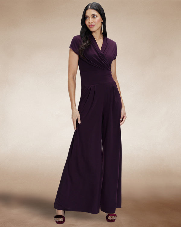 hot squash Cap Sleeved Wide Leg Jumpsuit Damson