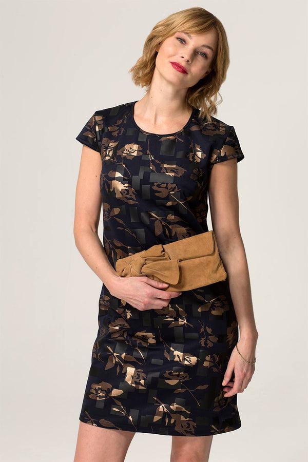 Hot Squash Capped Sleeve Floral Shift Dress