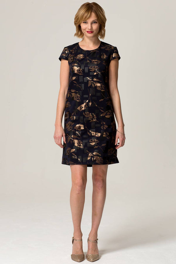 hot squash Capped Sleeve Floral Shift Dress