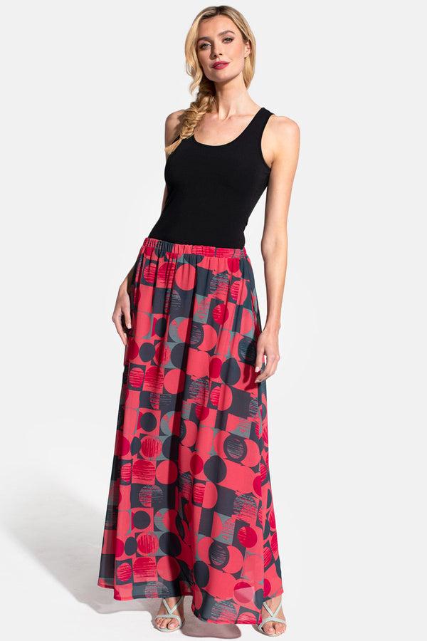 Hot Squash Chiffon Maxi Skirt Coral Geo Print