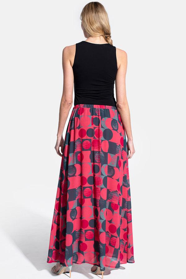 Hot Squash Chiffon Maxi Skirt Coral Geo Print