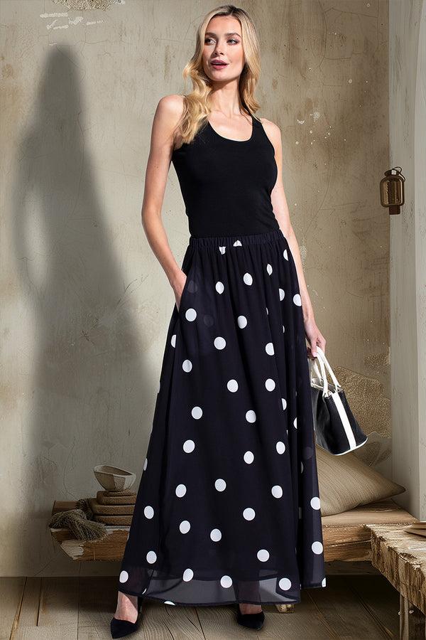 Hot Squash Chiffon Maxi Skirt White Dots