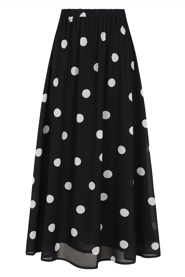 Hot Squash Chiffon Maxi Skirt White Dots