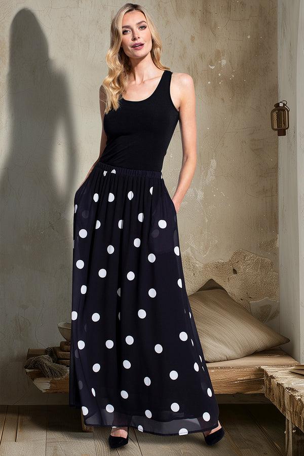 hot squash Chiffon Maxi Skirt White Dots