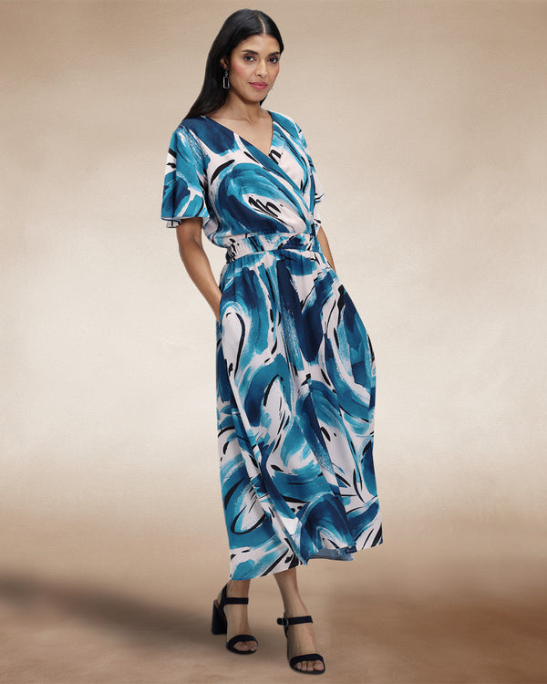 Hot Squash Chiffon Midi Dress Blue / Cream Swish