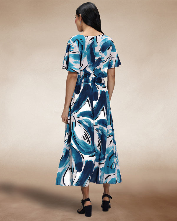 Hot Squash Chiffon Midi Dress Blue / Cream Swish