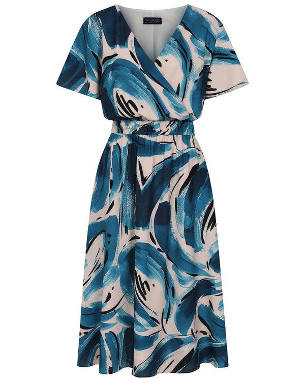 Hot Squash Chiffon Midi Dress Blue / Cream Swish
