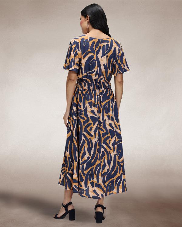 Hot Squash Chiffon Midi Dress Navy / Yellow Camo