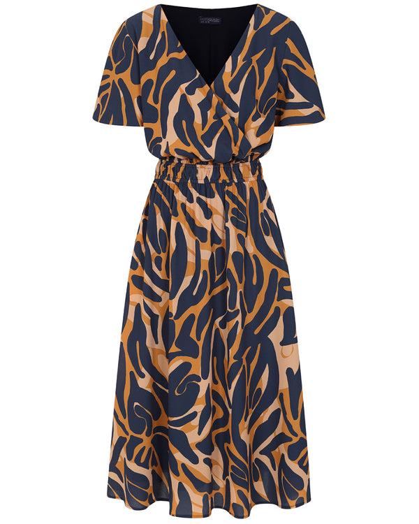 Hot Squash Chiffon Midi Dress Navy / Yellow Camo