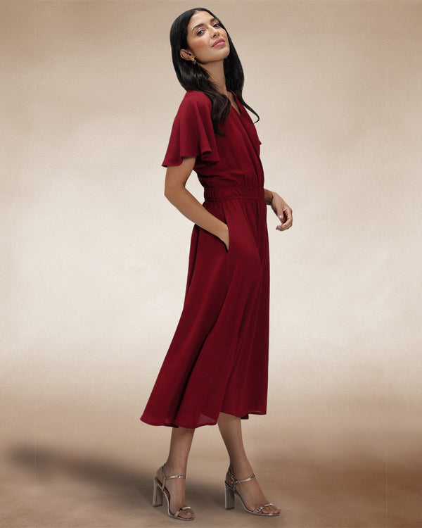 Hot Squash Chiffon Midi Dress Wine