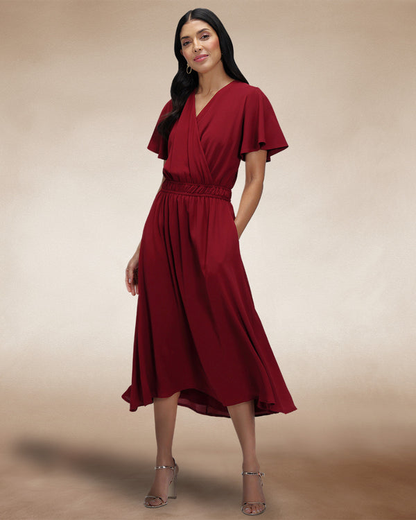 Hot Squash Chiffon Midi Dress Wine