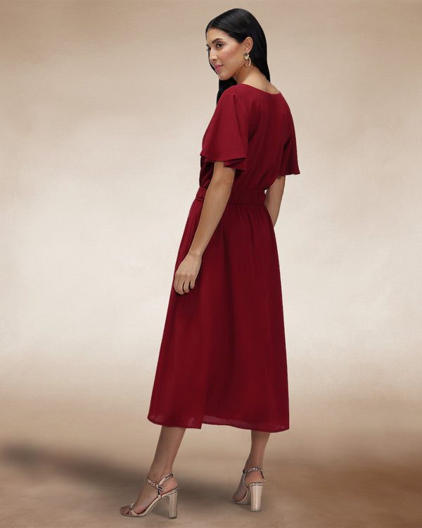 Hot Squash Chiffon Midi Dress Wine