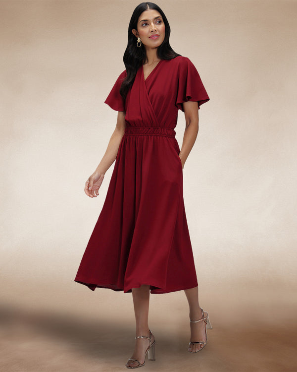 hot squash Chiffon Midi Dress Wine