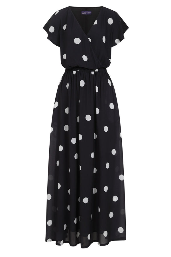 Hot Squash Chiffon Mock-Wrap Maxi Dress Polka Dots