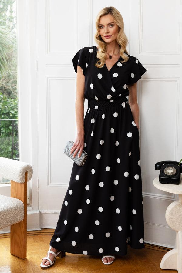 hot squash Chiffon Mock-Wrap Maxi Dress Polka Dots