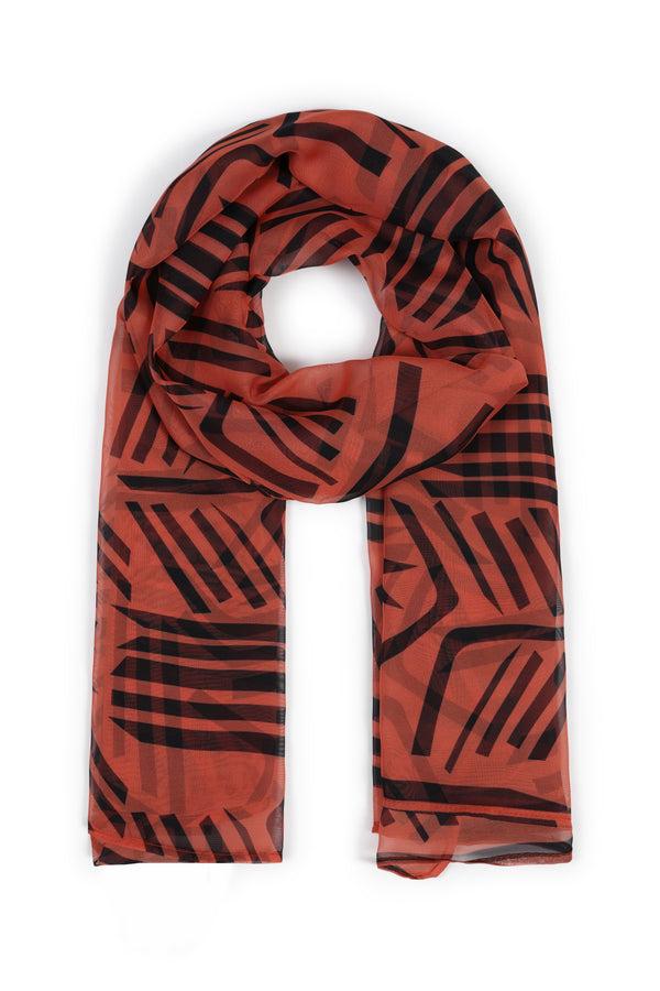 Hot Squash Chiffon Scarf Black / Orange Calligraphy