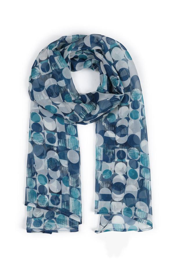 Hot Squash Chiffon Scarf Blue Circle Geo Print