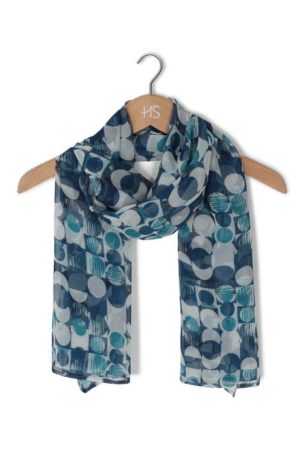 Hot Squash Chiffon Scarf Blue Circle Geo Print
