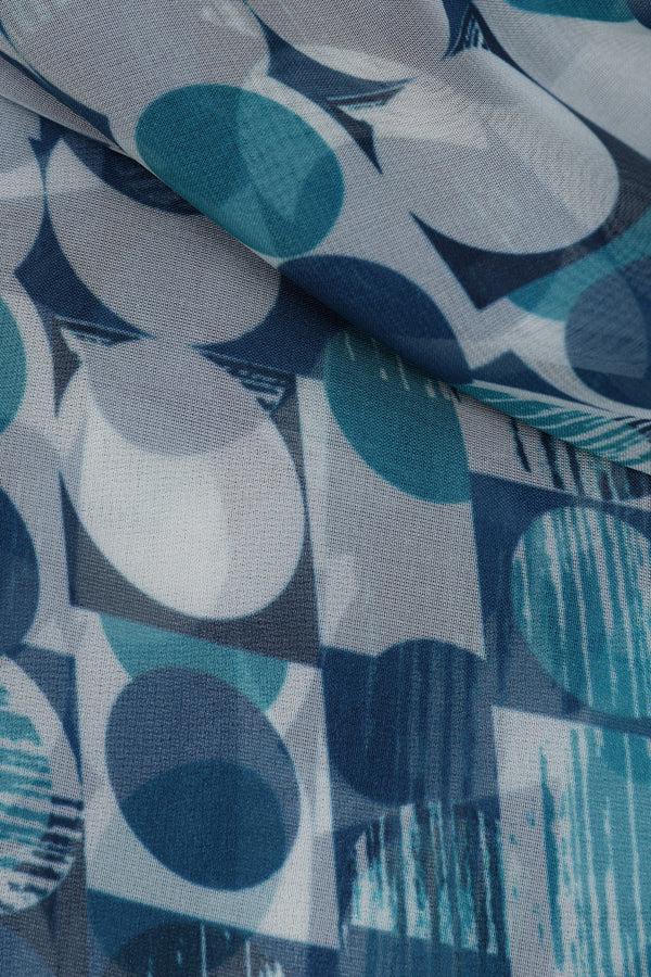 Hot Squash Chiffon Scarf Blue Circle Geo Print