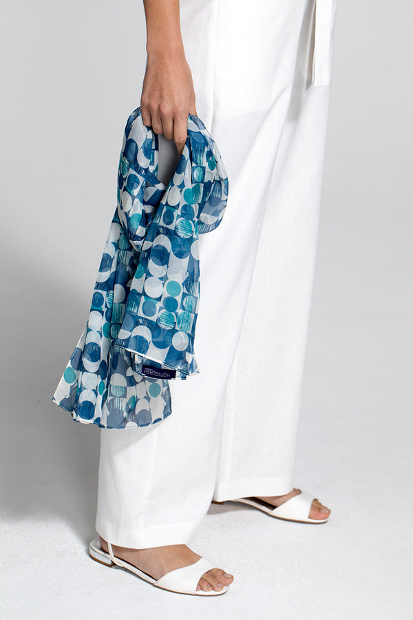 hot squash Chiffon Scarf Blue Circle Geo Print