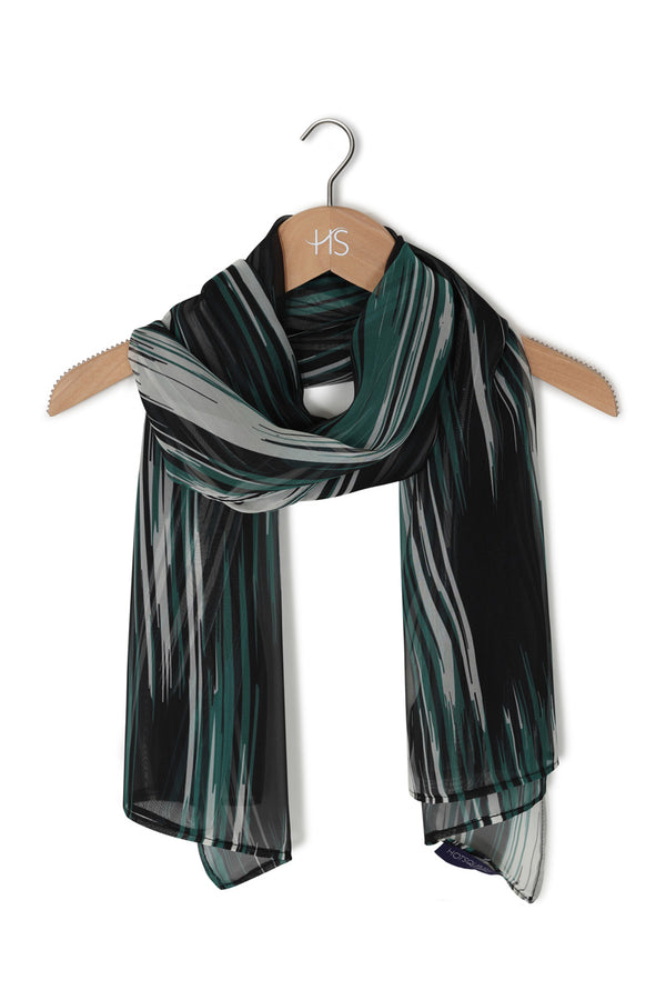 Hot Squash Chiffon Scarf Green Abstract Stripes