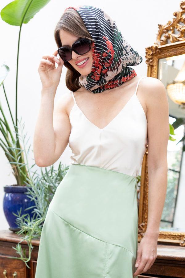 Hot Squash Chiffon Scarf Pin Striped Floral