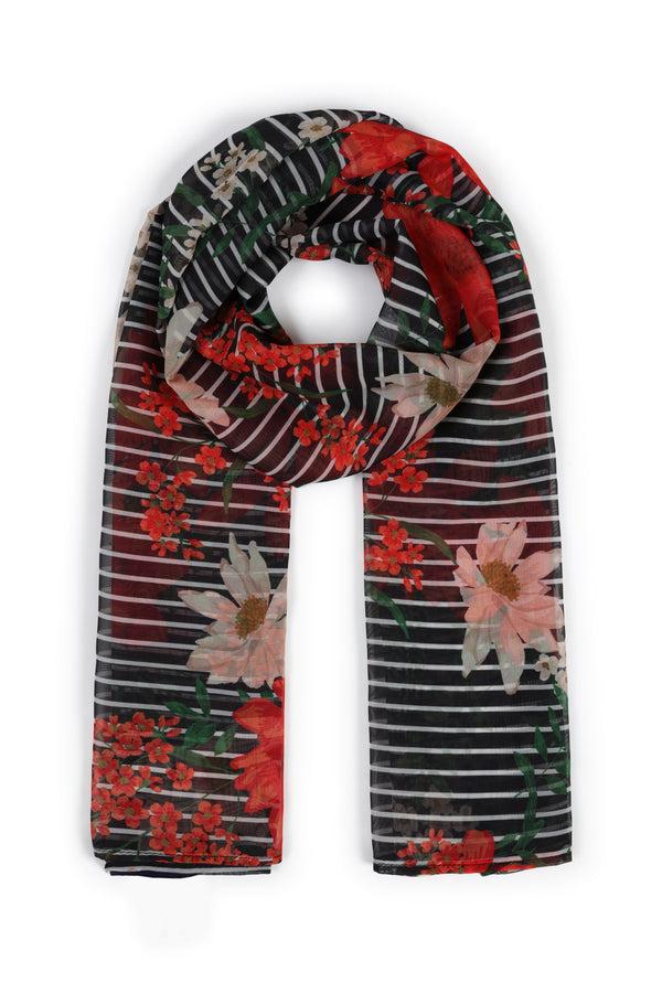 Hot Squash Chiffon Scarf Pin Striped Floral