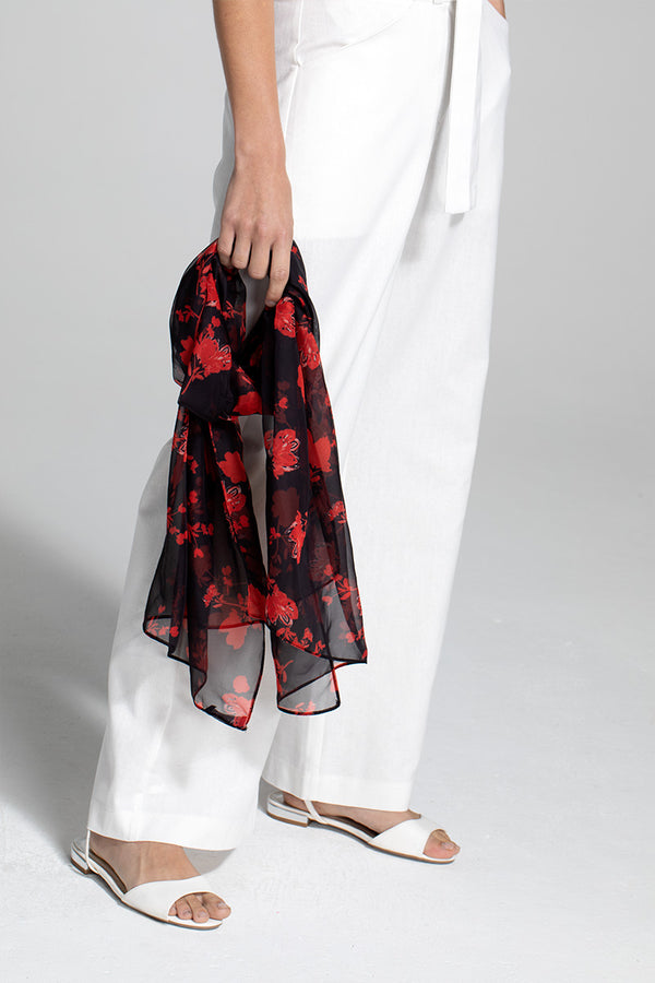 hot squash Chiffon Scarf Red Flower on Black