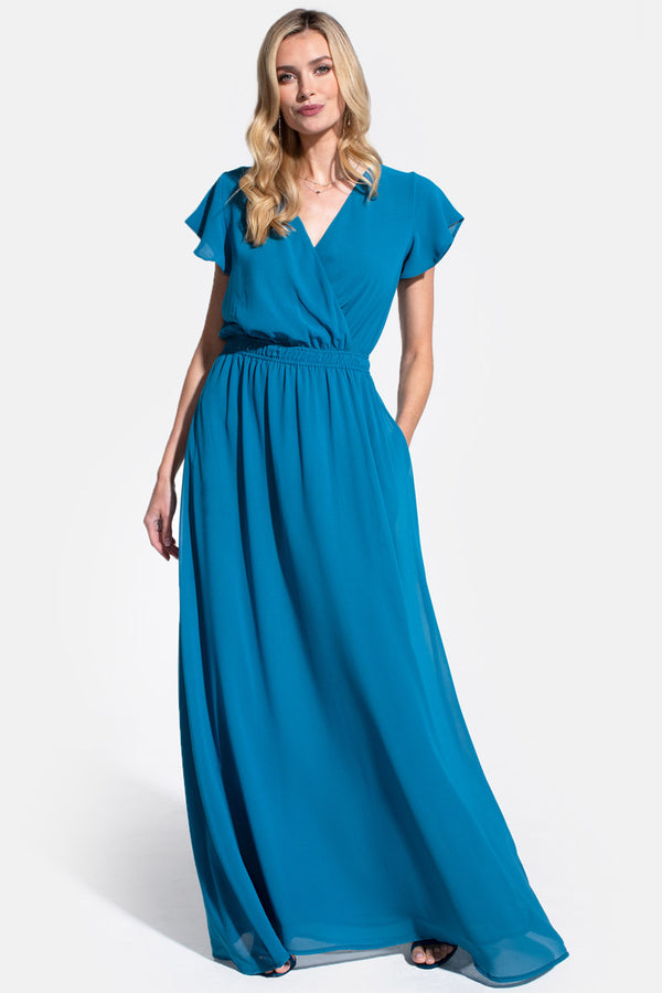 hot squash Chiffon Wrap-Top Maxi Dress