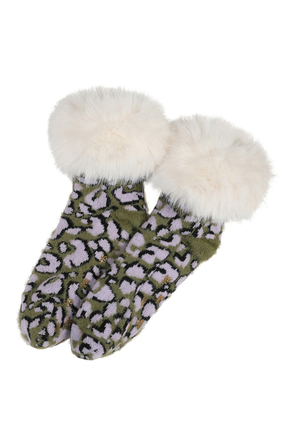 Hot Squash Cosy Slipper Socks Camo Leopard Print