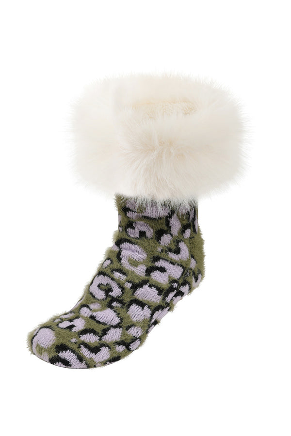 hot squash Cosy Slipper Socks Camo Leopard Print