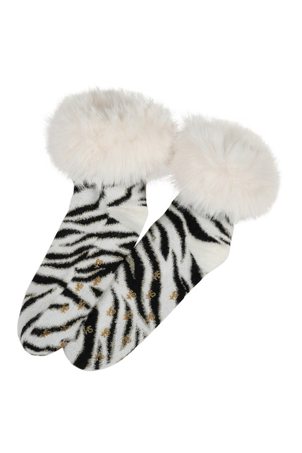 Hot Squash Cosy Slipper Socks Zebra Print