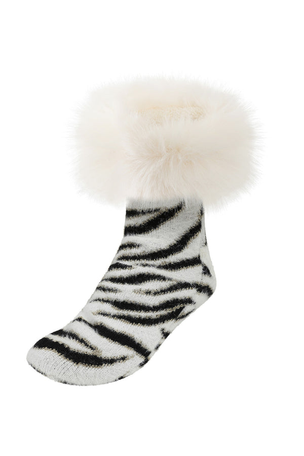 hot squash Cosy Slipper Socks Zebra Print