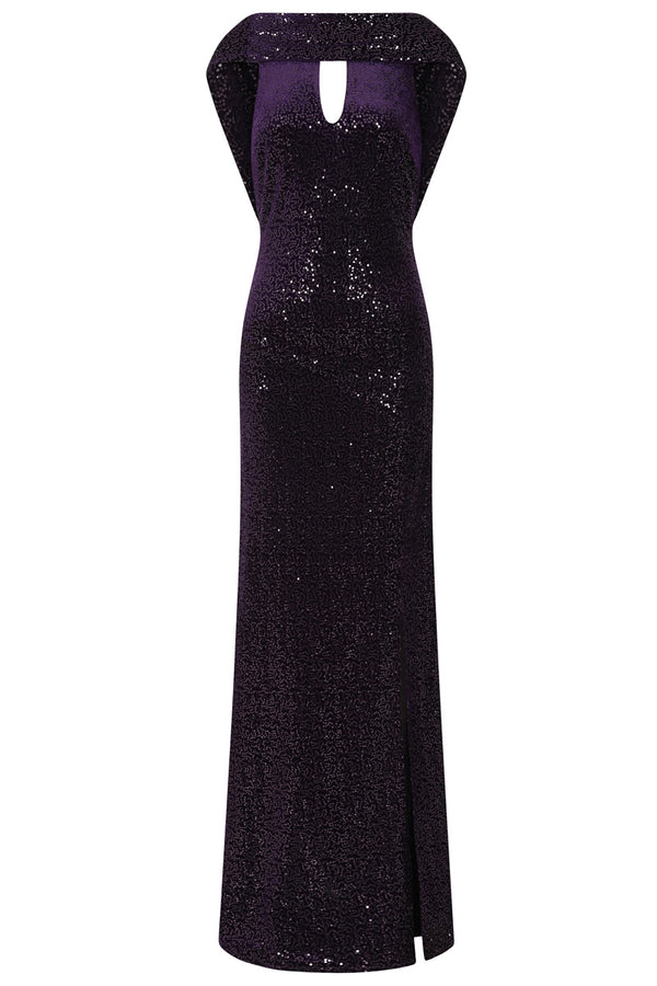 Hot Squash Cowl Back Maxi Velvet Dress Damson