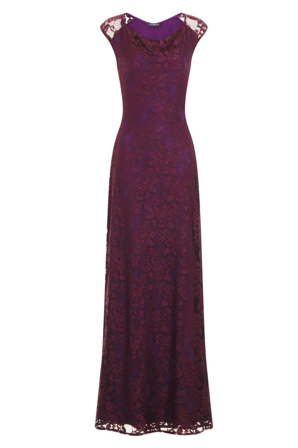 Hot Squash Cowl Neck Lace Maxi Dress AW16 Purple