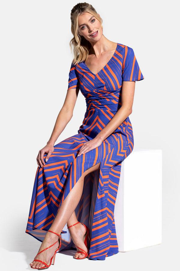 Hot Squash Crepe Maxi Dress Blue/Orange Zig Zags