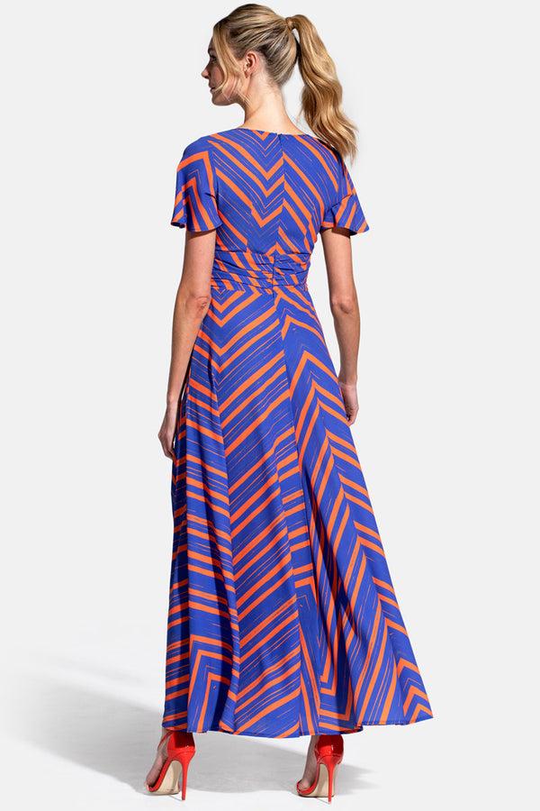 Hot Squash Crepe Maxi Dress Blue/Orange Zig Zags