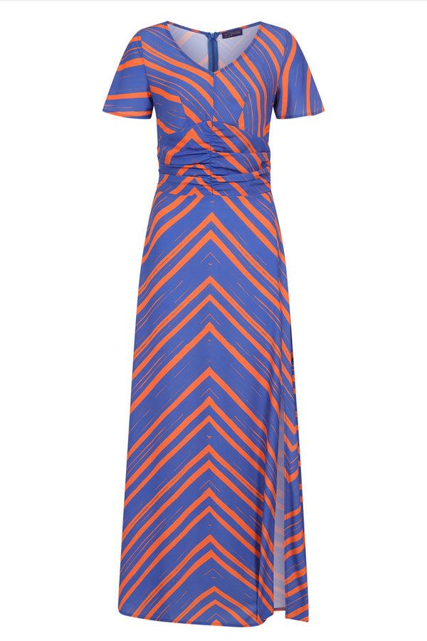 Hot Squash Crepe Maxi Dress Blue/Orange Zig Zags