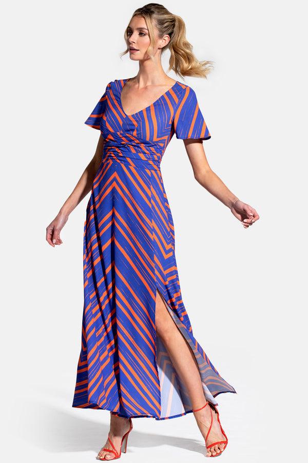 hot squash Crepe Maxi Dress Blue/Orange Zig Zags