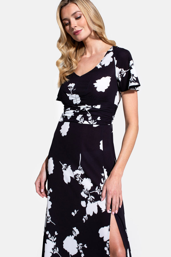 Hot Squash Crepe Maxi Dress White Flower On Black