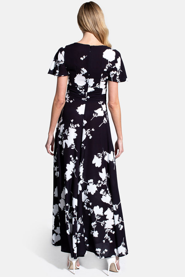 Hot Squash Crepe Maxi Dress White Flower On Black