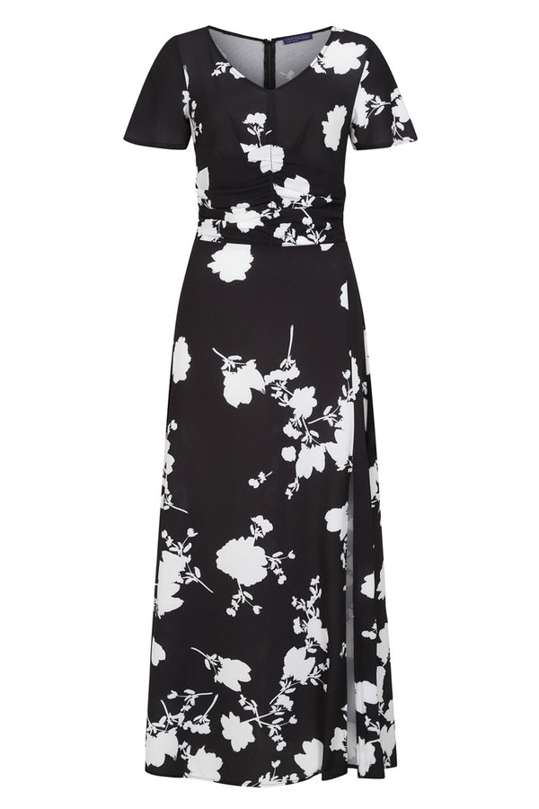Hot Squash Crepe Maxi Dress White Flower On Black
