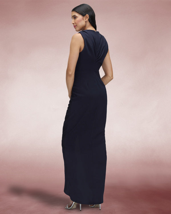 Hot Squash Deep V-Neck Ruched Dress Navy