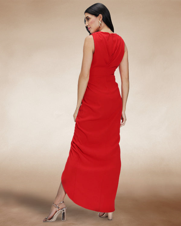 Hot Squash Deep V-Neck Ruched Dress Red