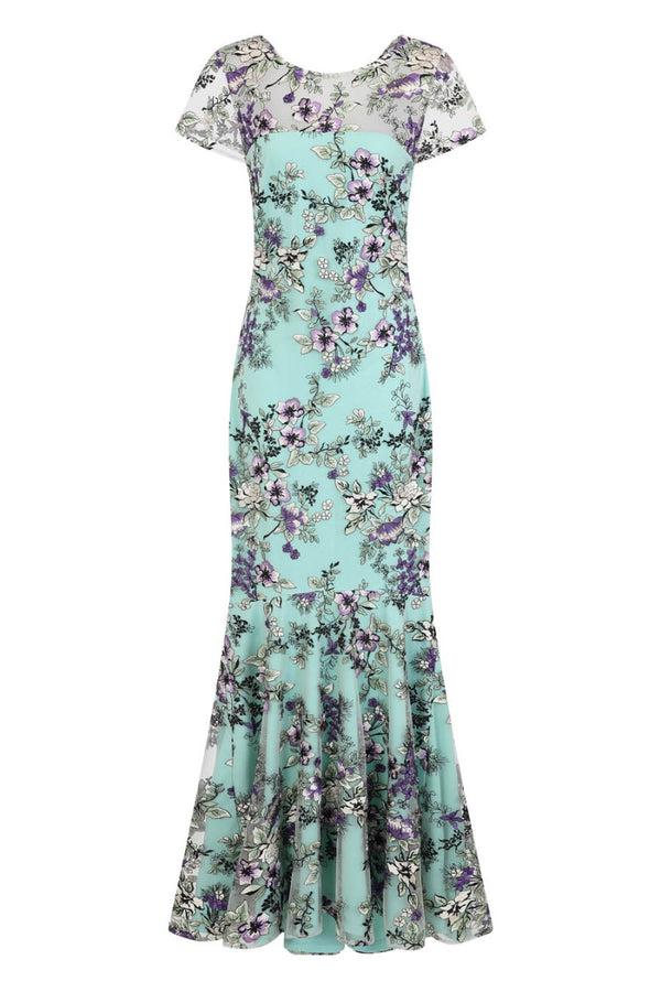 Hot Squash Embroidered Cowl Back Maxi Dress Mint